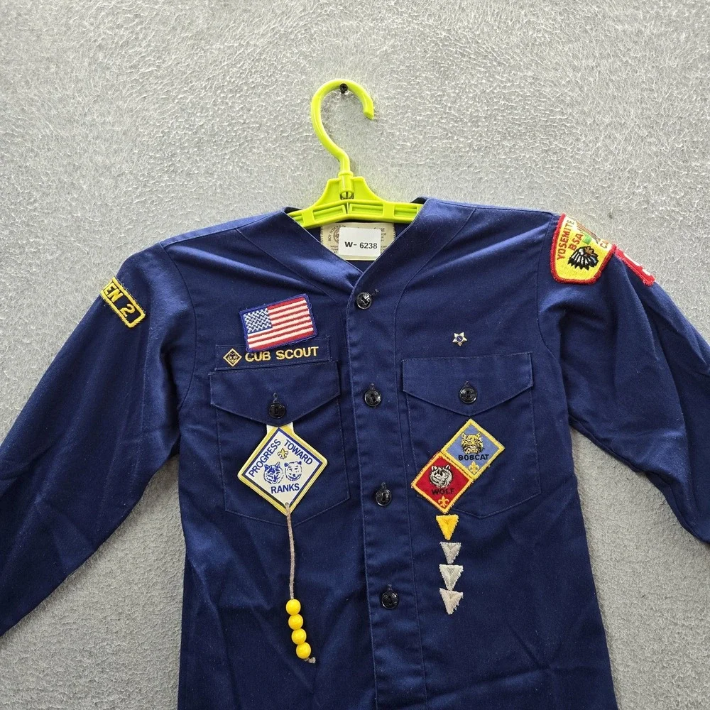 VINTAGE Boy Scouts Of America Boys Button Up 12 Shirt Blue Yosemite Cub Scout